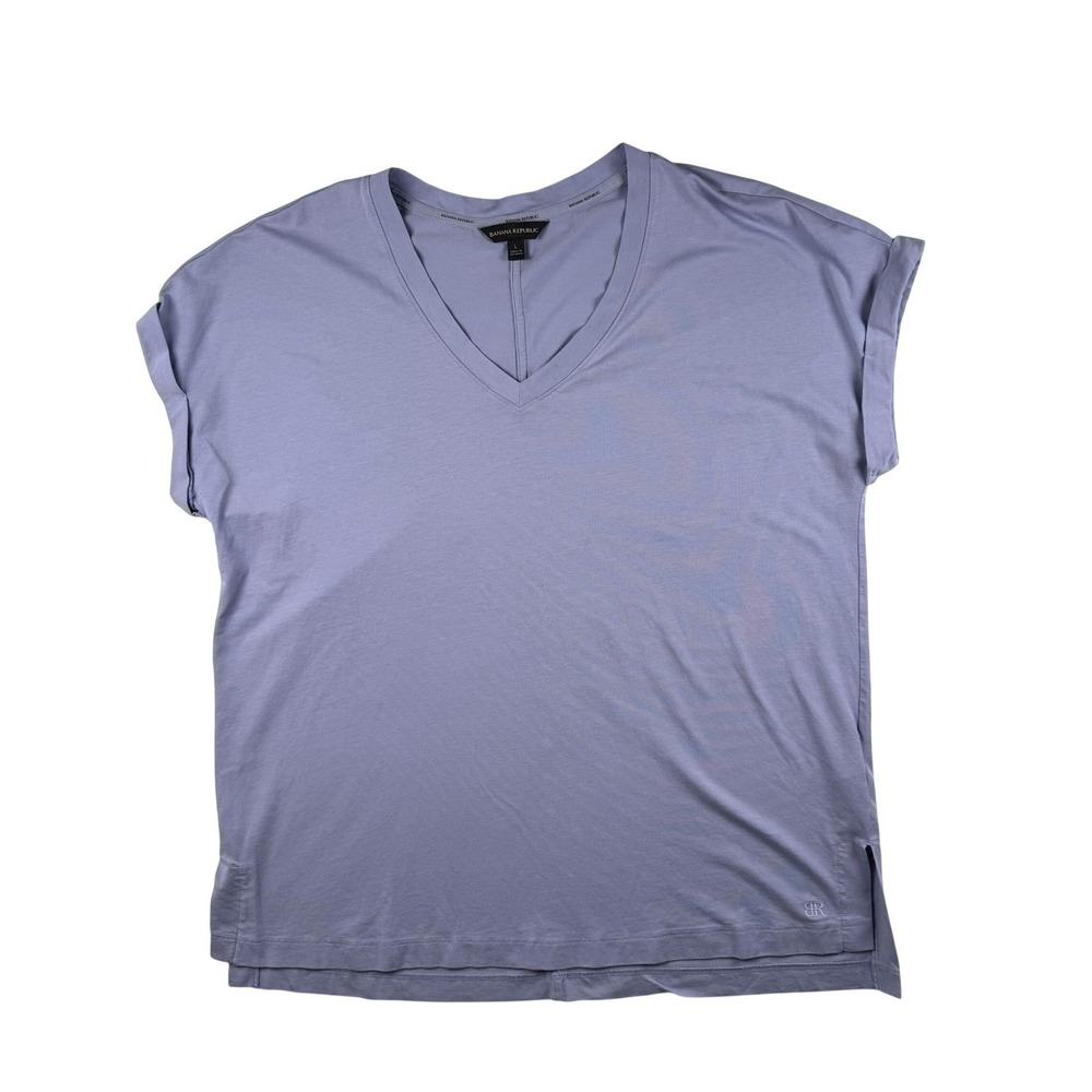 Banana Republic Womens V-Neck Cuffed Short Sleeve T-Shirt Periwinkle Blue Large